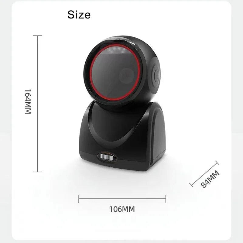 HBAPOS Desktop 2D QR Barcode Scanner Hands-Free Omnidirectional USB Wired Barcode Reader 1D QR Screen Barcodes Scanning