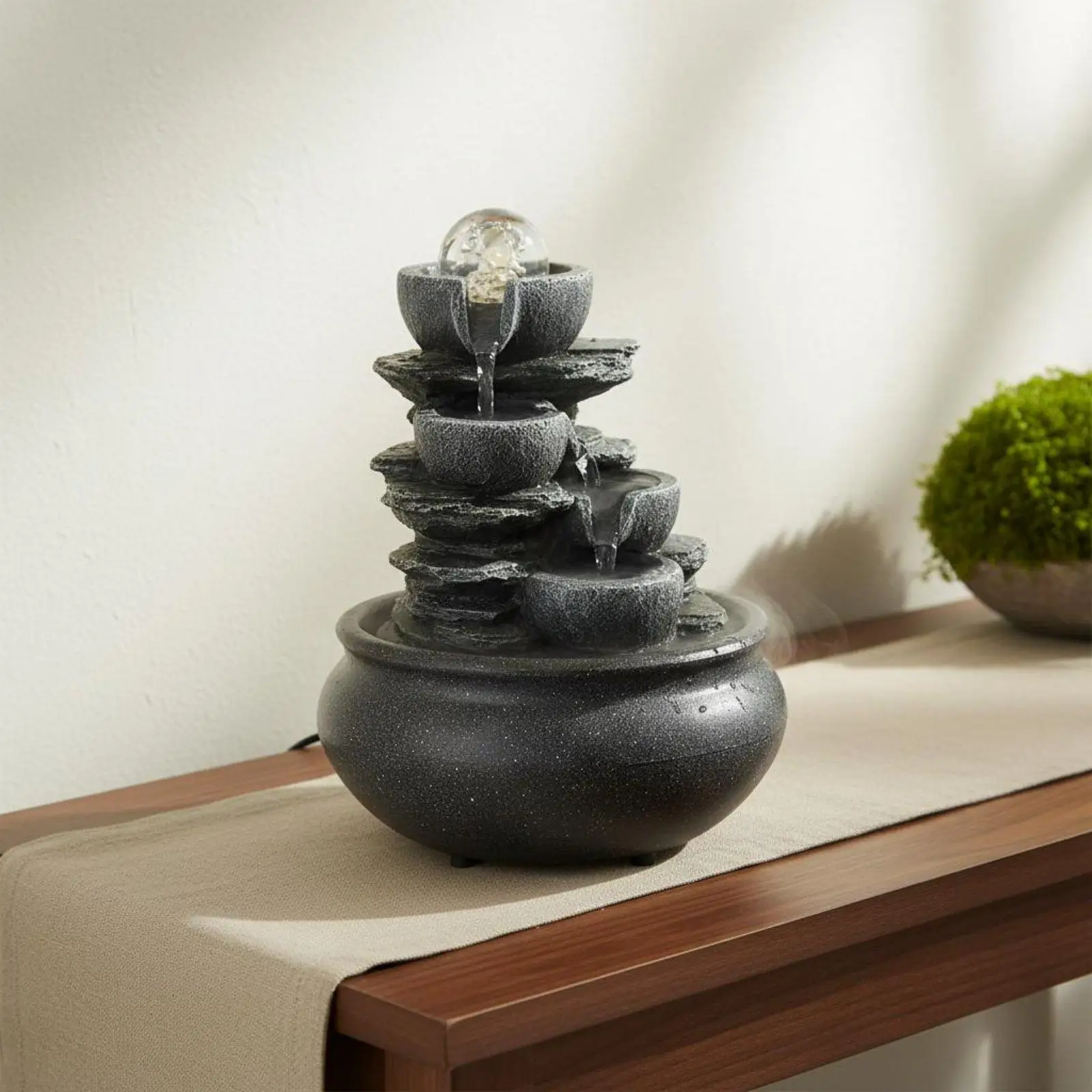 Resin Tabletop Water Feature with Illuminated Ball for Living Room Decor Indoor Mini Fountain USB Waterfall for Office Calm