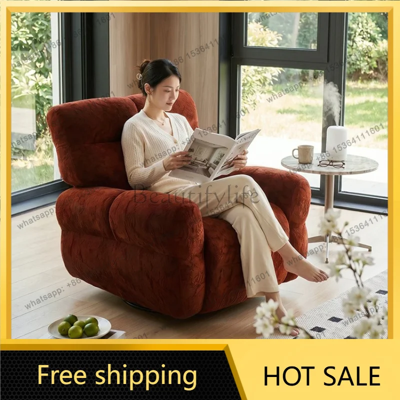 PG single sofa retro chenille fabric reclining and sleeping red electric multi-functional lazy sofa chair