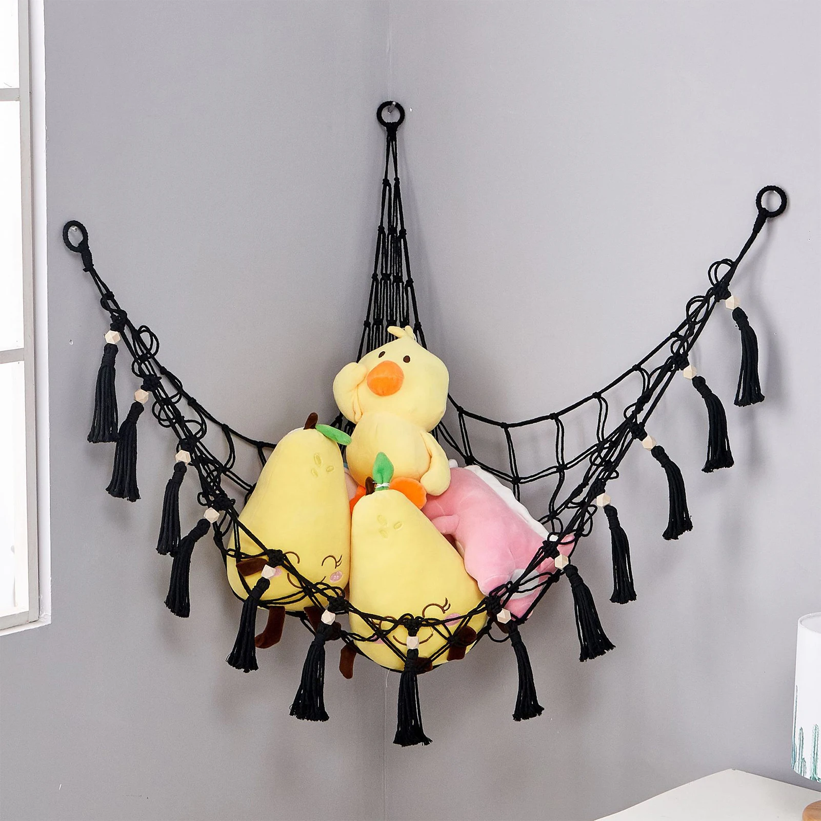 Stuffed Dolls Storage Mesh Net Wall Mount Macrame Hammock Net Boho Home Decorations Children Room Toys Heavy Duty Organizer