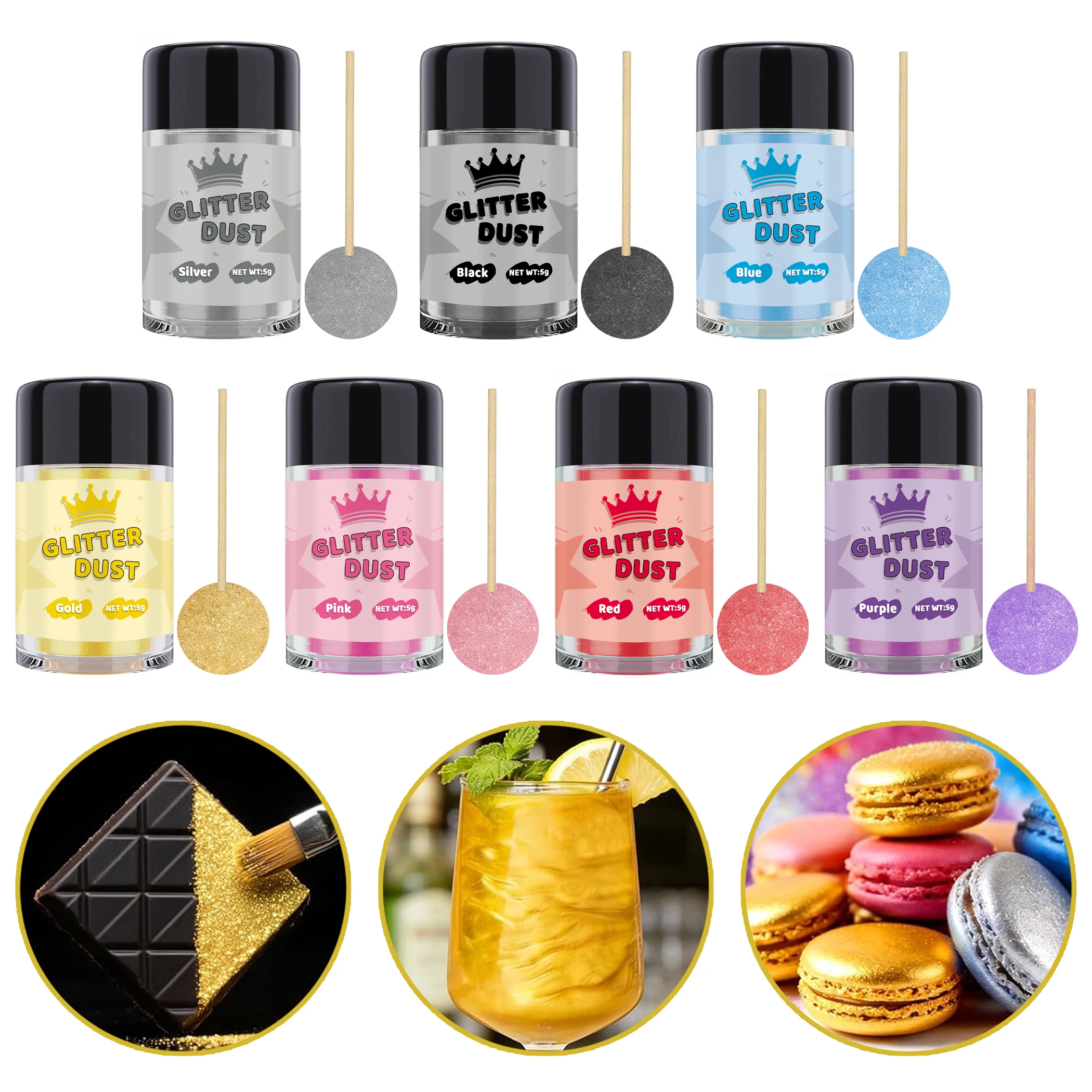 Polvo de brillantina, brillantina para bebidas, suministros para decoración de galletas, cócteles, repostería, chocolates, accesorios y herramientas para decoración de pasteles y dulces