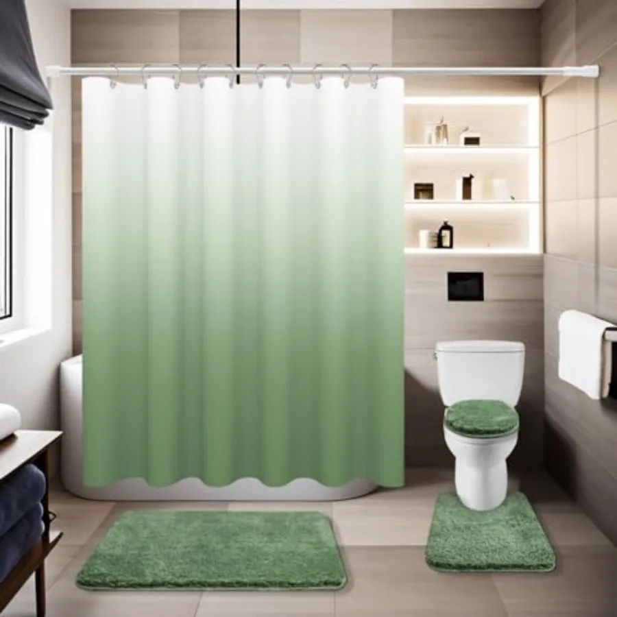 

4 Pcs Shower Curtain Sets with Rugs Solid Bathroom Sets with Shower Curtain and Rugs and Adjustable Toilet Lid Cover for Luxury
