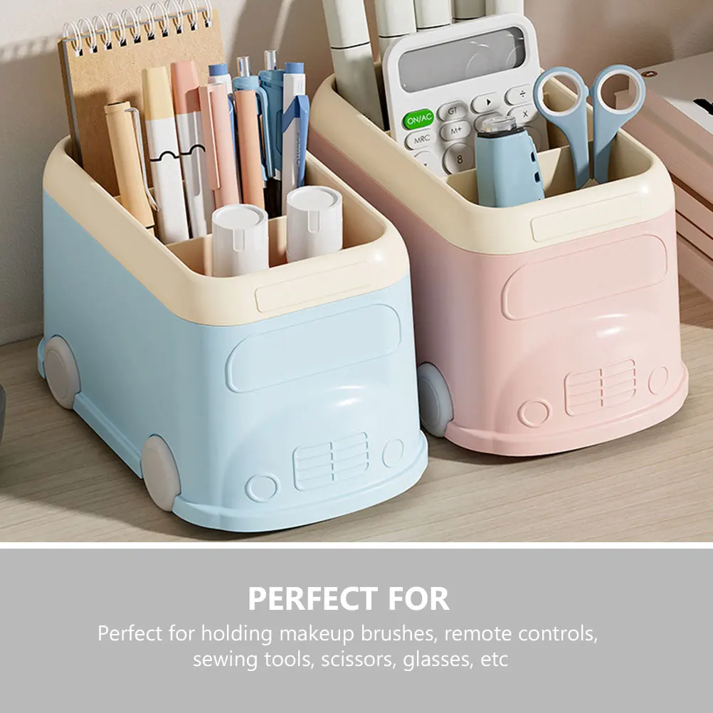 

Large Capacity Storage Box Blue School Bus Desk Pen Holder 3 Dividers Office ganizer Home Storage Multifunctional Pencil Box