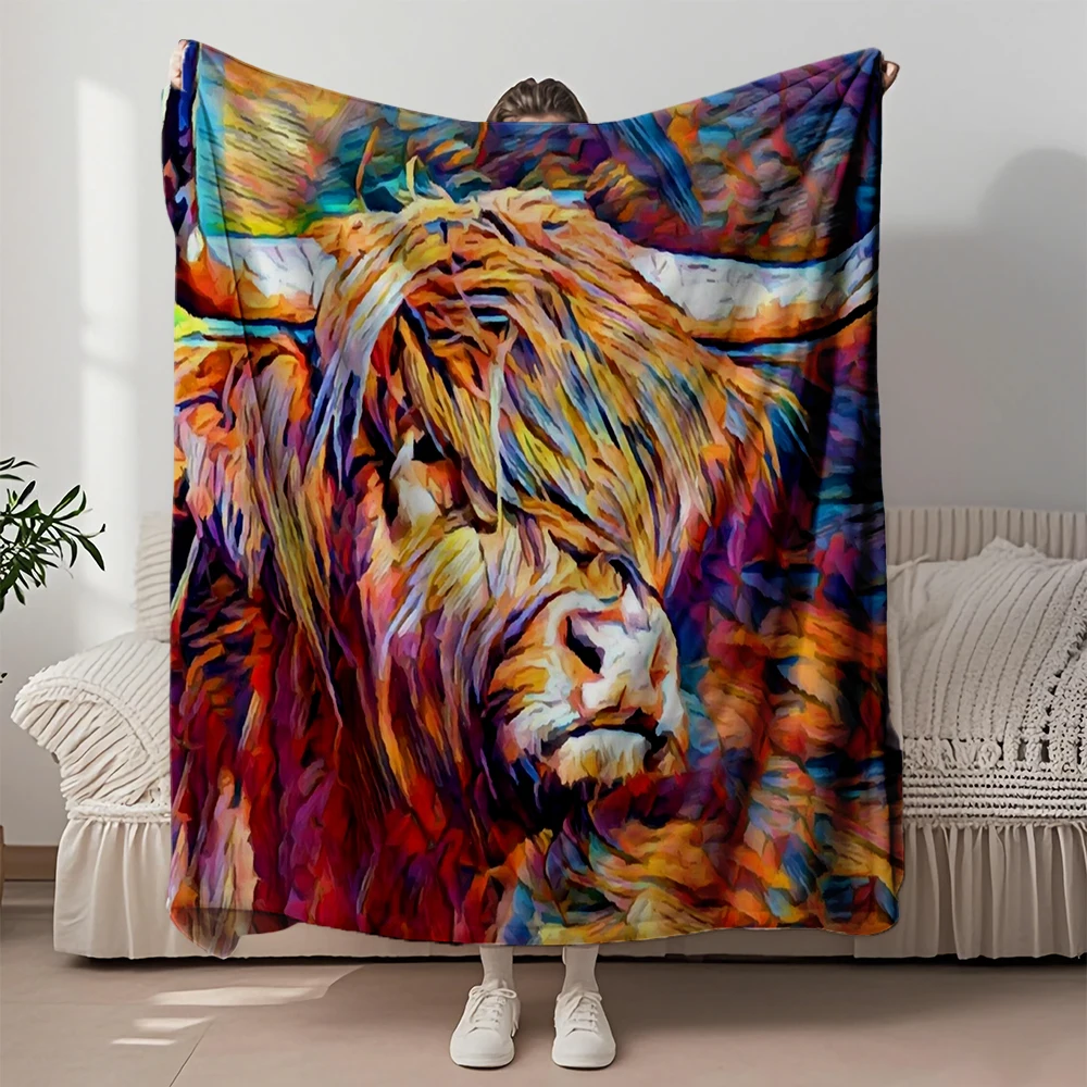 

Lovely Gift Flannel Blanket Highland Cow Nautical Decorative Throw Hotel-style Cover Moisture-wicking Hypoallergenic Blankets