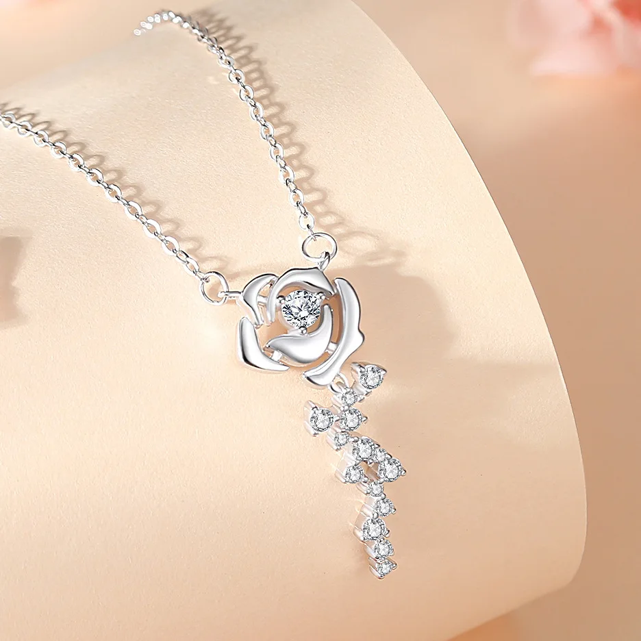Lucky Bracelet Hand String S925 Sterling Silver Rose Necklace Women's Fashionable Light Luxury Necklace Women's Summer High-End