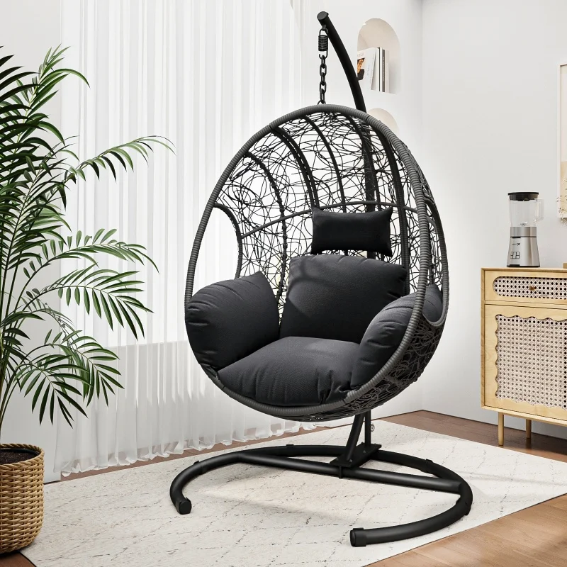 

High-quality Outdoor PE Rattan Hanging Chair, Egg-shaped Leisure Chair With Bracket