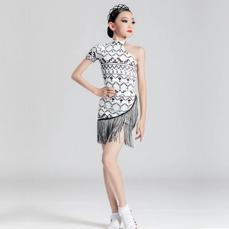Theeper Girls Latin Dance Dress Backless Fringe Sleeveless Summer Kids Professional Practice Performance Training Costume