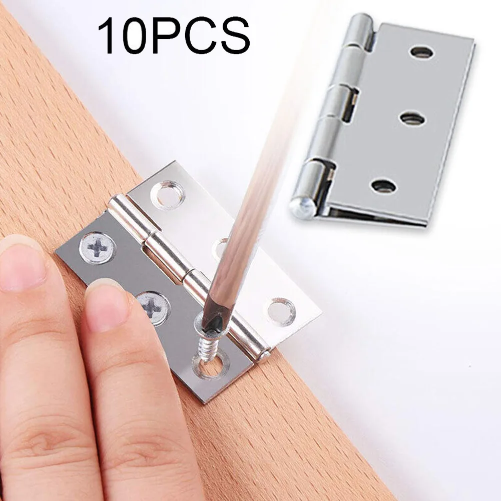 10pcs Door Hinges Stainless Steel Hinge Door Connector Drawer 6 Holes Furniture Flat Hinge For Bookcase Cabinet Home