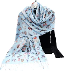 A cartoon animal digital print thin sun protection long tassel decorative scarf shawl