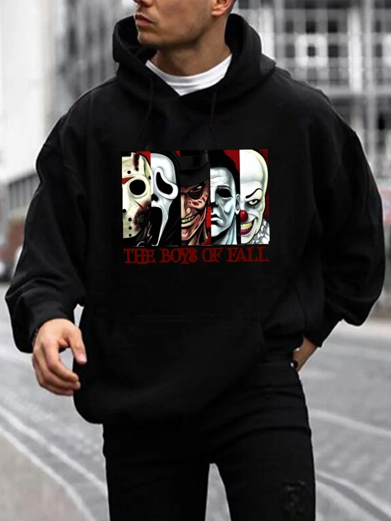 The Villains Print Hoodie, Cool Hoodies For Men, Men\'s Casual Graphic Design Pullover Hooded Sweatshirt With Kangaroo