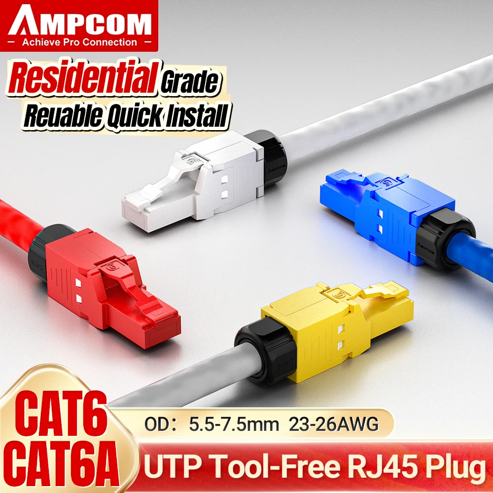 Conectores AMPCOM RJ45 enchufe Modular, Cat6 Cat6A UTP Stecker red conector sin herramientas enchufes Ethernet Cable herramientas de Internet gratis