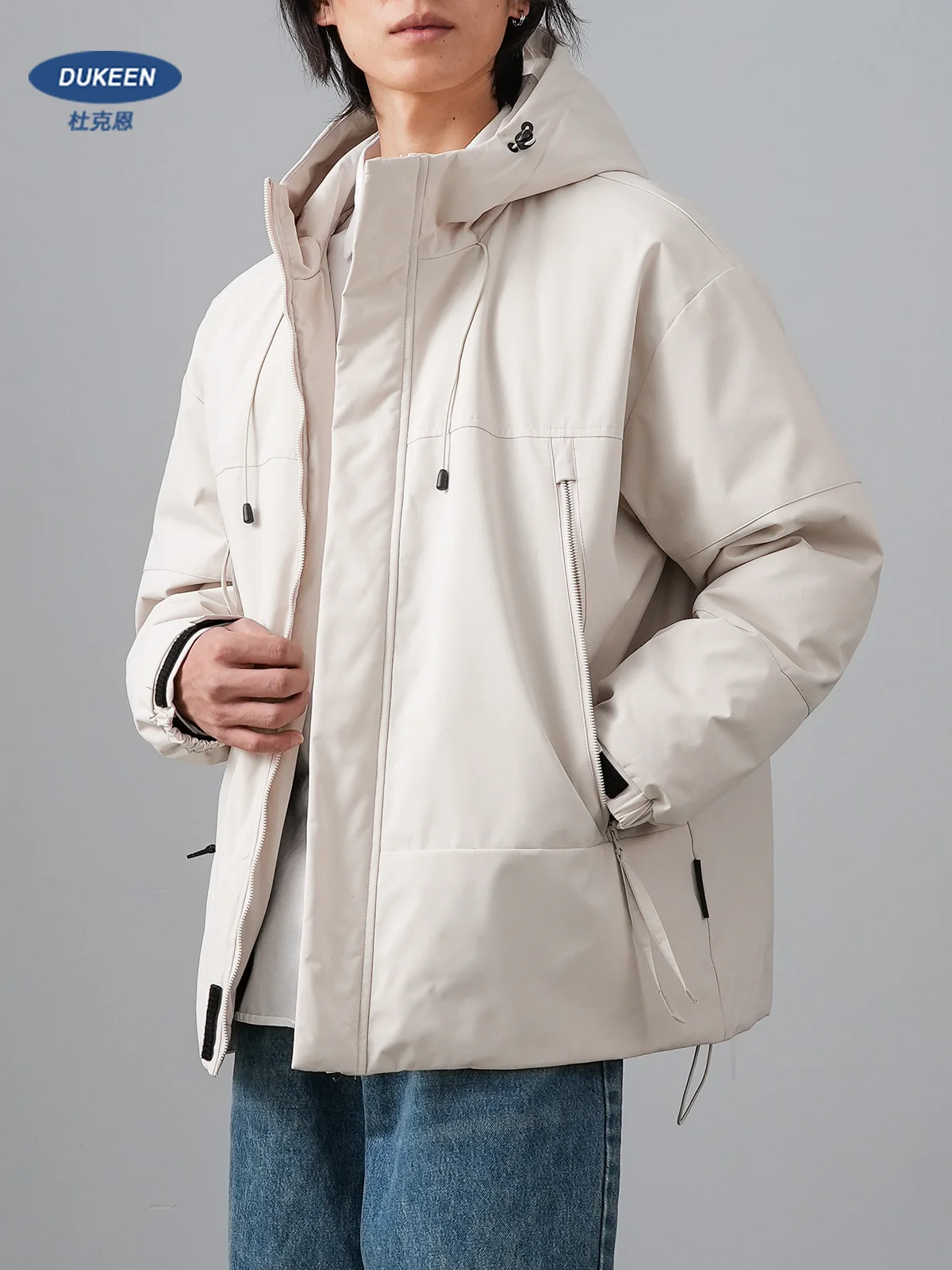 DUKEEN Men's 90% White Duck Down Hooded Puffer Jacket 2025 Winter Outdoor Proofwater Thick Warm Workwear Jacket Men's Clothing