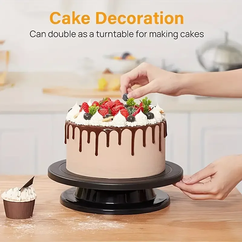

Durable 11Inch Cake Turntable Plastic Baking Tool Revolving Cake Decorating Stand DIY Black Painting Rotate Turntable