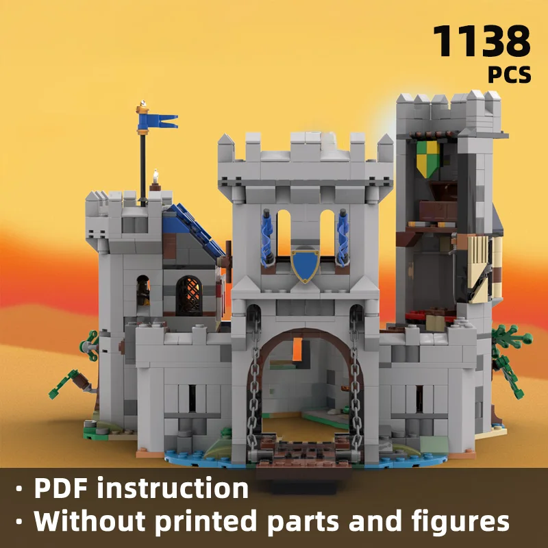 Promoción de fin de año: bloques de construcción de castillo medieval para colección, recreando la textura de un castillo antiguo epico