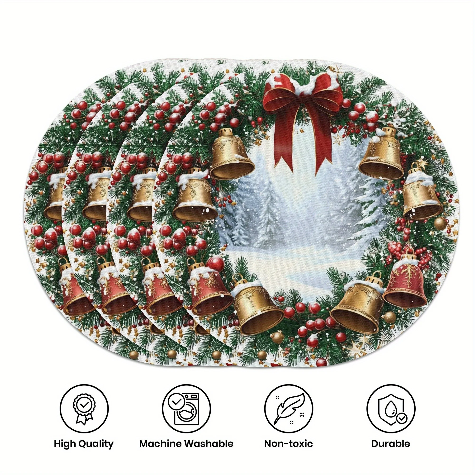 VIKAMA 4-Piece Christmas Wreath Placemat Set Family Gatherings, Christmas Parties Holiday Table Decor & Accessories