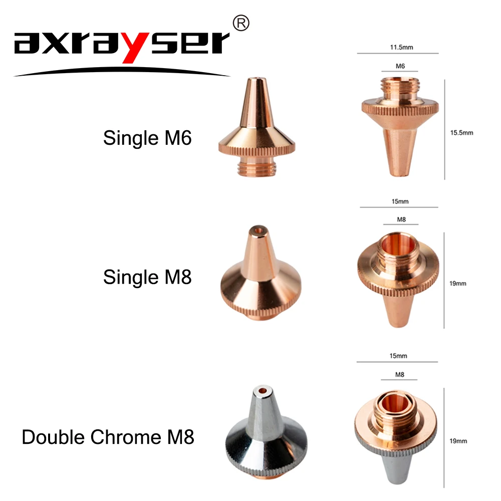 Boquillas láser 3D M8 M6, piezas de máquina cortadora de fibra de doble capa cromada de una sola capa para Raytools BT240S BM109 WSX HAN\'S Precitec