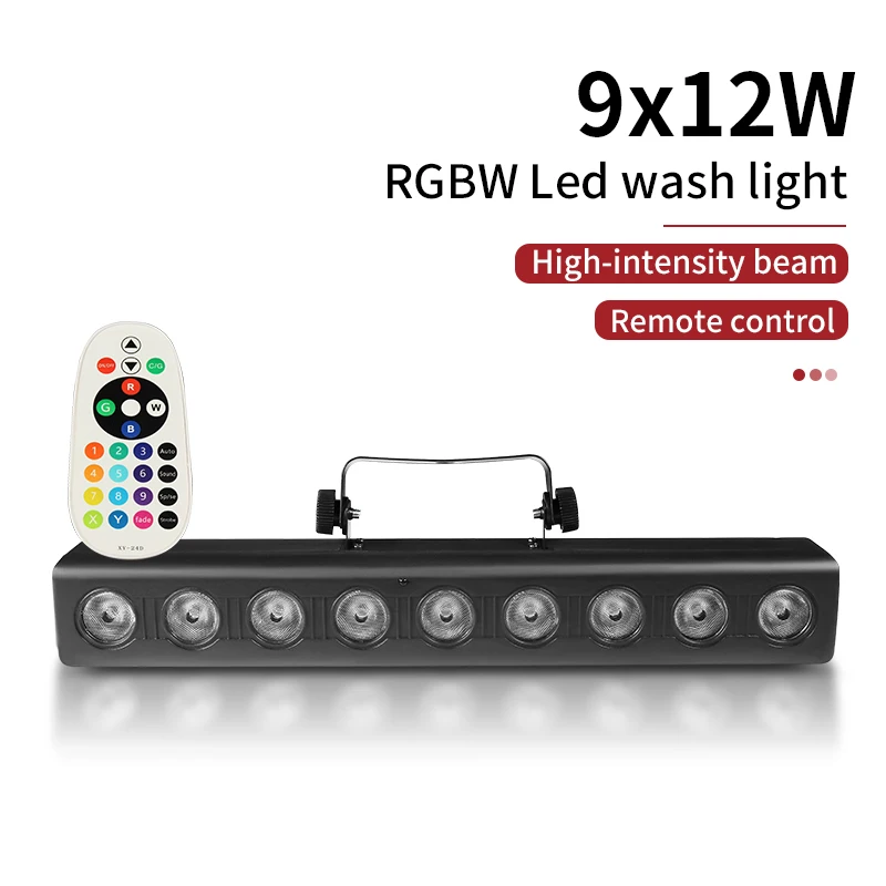 

2-4pcs/DMX 9x12W RGBW plastic wall washer light strip with remote control is suitable for bars dance floors DJ booths stages
