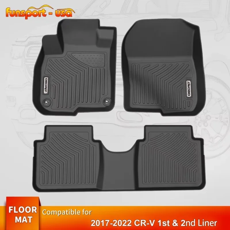 Floor Mats Liner for Honda CR-V 2017-2022 Black 3D Molded TPE All-Weather 3 Pcs  United States