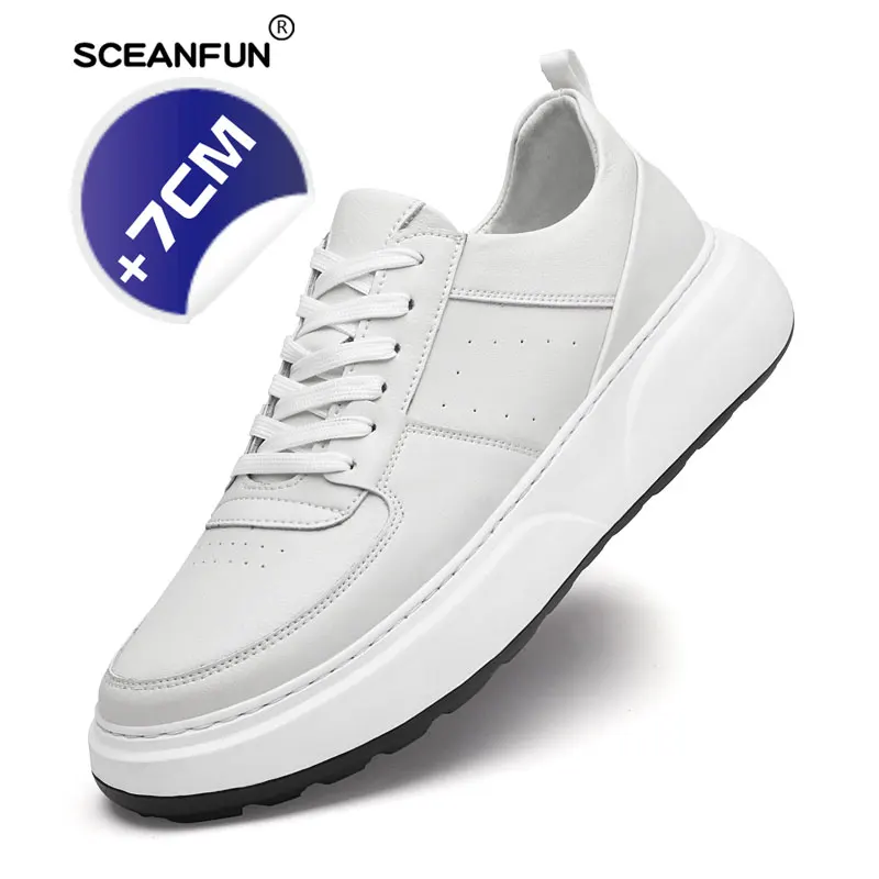 Zapatillas de deporte para hombre, tacones ocultos, zapatos con elevador, zapatos con aumento para hombre, plantilla de aumento de 7CM, zapato informal más alto de cuero genuino