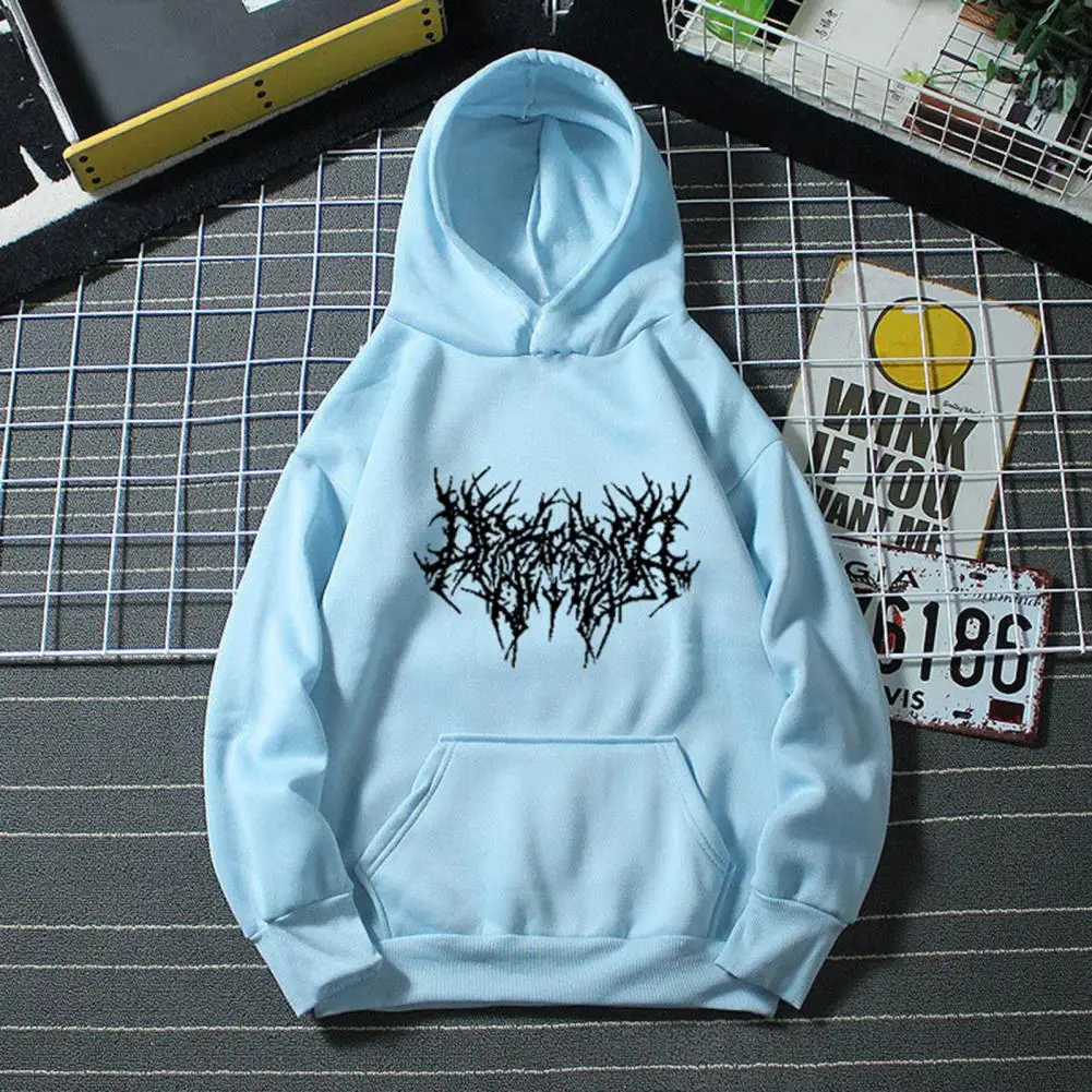 Hoodie Cozy Thorn Print Fleece Hoodie with Drawstring Patch Pocket for Fall Winter Warmth Unisex Pullover with Elastic Cuff Plus