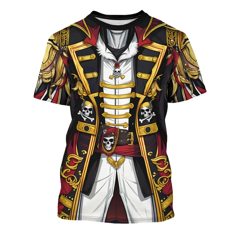 

Funny Pirate Captain Graphic T Shirts For Men Cosplay Costume Trend Cool Short Sleeve T-shirt Fake Tuxedo Tees Daily Casual Tops