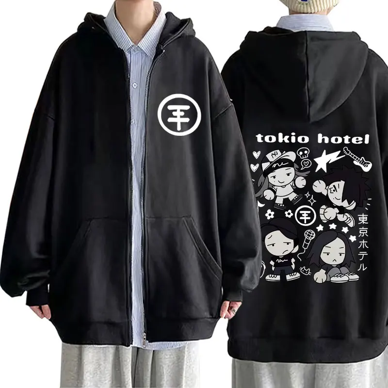 

German Rock Band Tokio Funny Graphic Zipper Hoodie Men Women Hip Hop Punk Gothic Zip Up Jacket Men's Vintage Oversized Hoodies