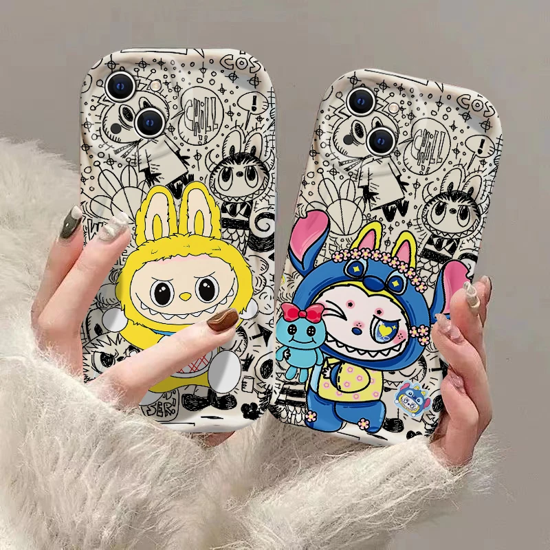 Cover Cute Lovely Labubu 3D Wave Case For Xiaomi Redmi 13C 12 12C 10 10C 9 9C A1 A2 K50 K40 Note 13 12 11 10 Pro Plus 4G 5G