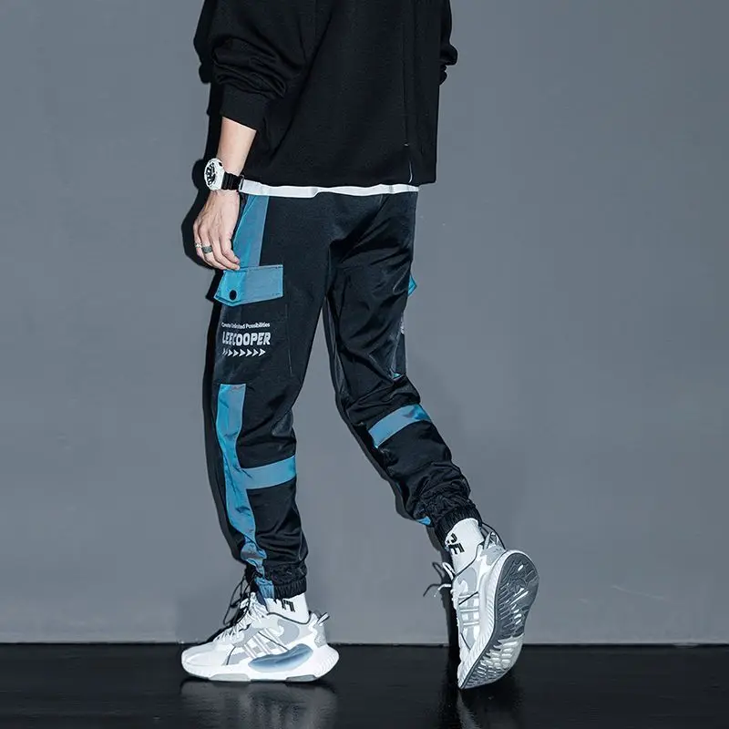 Men Laser Harem Pants Hip Hop Techwear Streetwear Joggers Men's Handsome Casual Cargo Trousers Party Night Club Handsome Pants