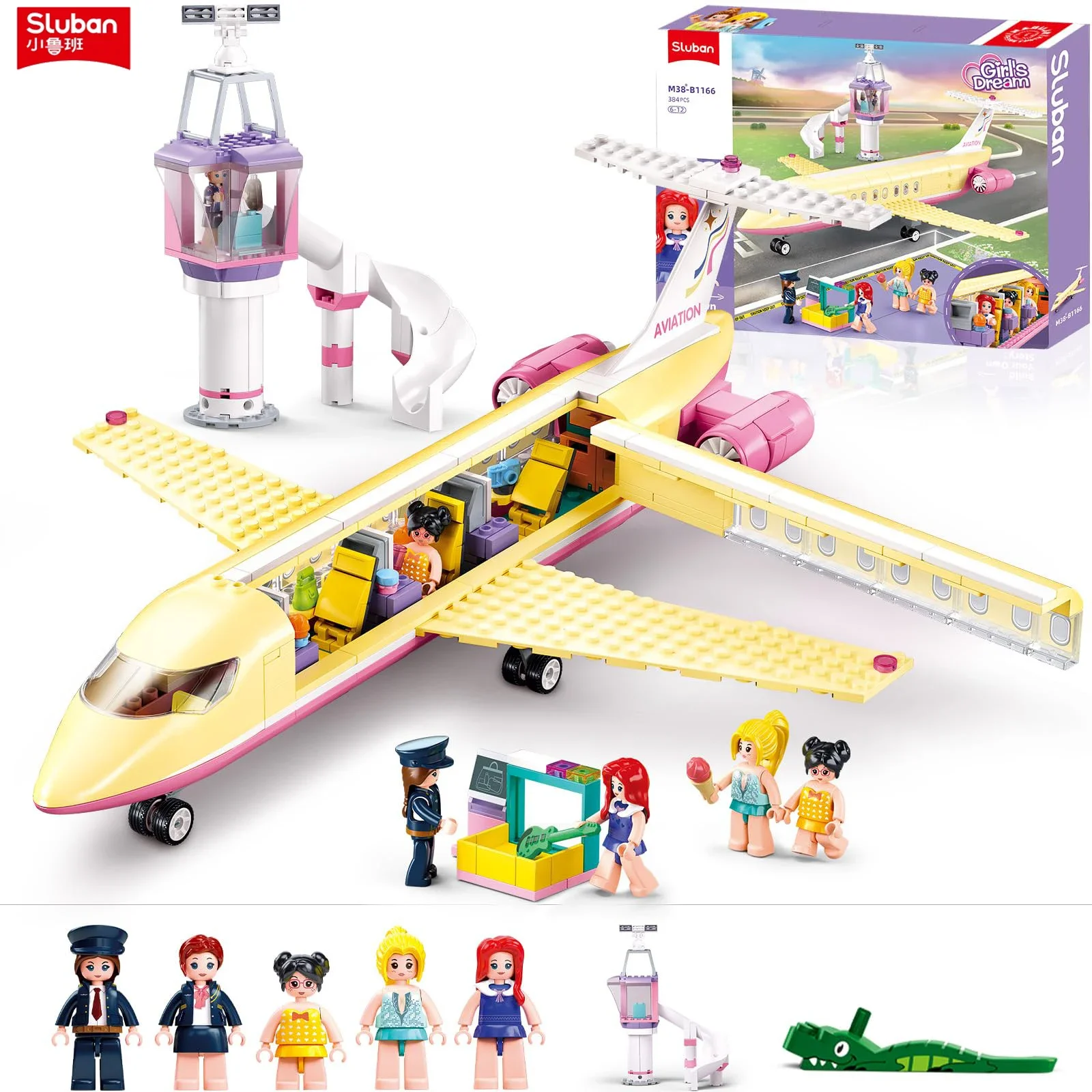 Bloques de construcción de avión de vacaciones para niños, juguete de ladrillos para armar Avión de vacaciones, color rosa, ideal para regalo, 383 piezas