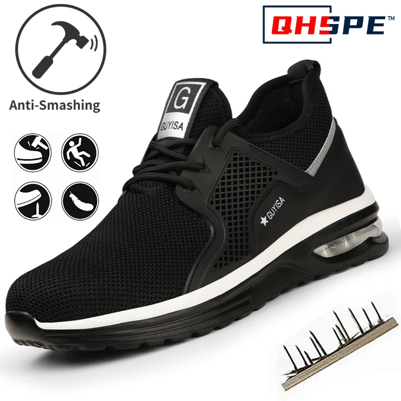 メンズ安全靴 男性用ワークスニーカー 耐衝撃安全靴 耐パンク作業用 滑り止め 防水 軽量
