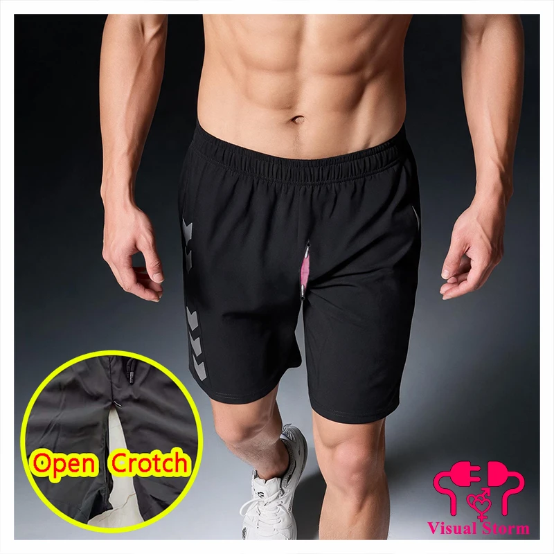 Men Open Crotch Shorts‌ Pants Outdoor Play Easy Sporty Running Quick Dry Bottoms Gay Hidden Zipper Crotchless Clubwear Pants