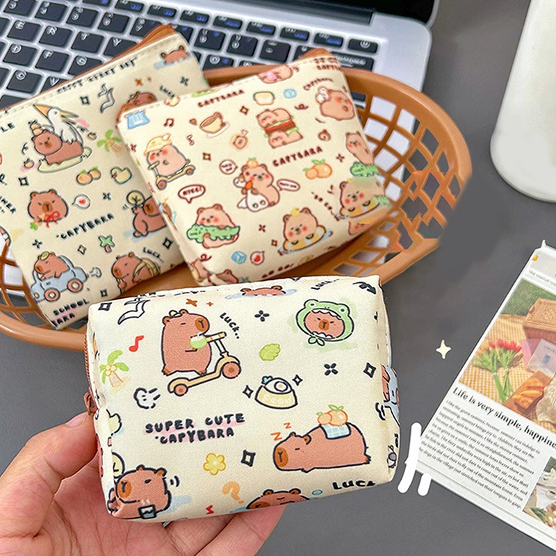 กระเป๋าสตางค์ capybara ลายสัตว์การ์ตูนแบบพกพา dompet koin เงิน kado ulang tahun กล่องเก็บหูฟังใหม่