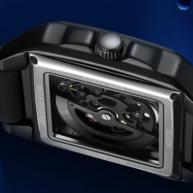 Mark Fairwhale Orologio automatico da uomo Cinturino in silicone alla moda Orologio da polso meccanico sportivo impermeabile con fasi lunari