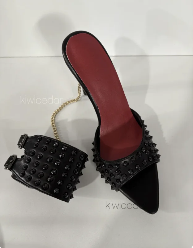 New Summer European and American Fashion Rivet Stiletto 12cm Sexy Open Toed Outerwear Cool Slippers for Women