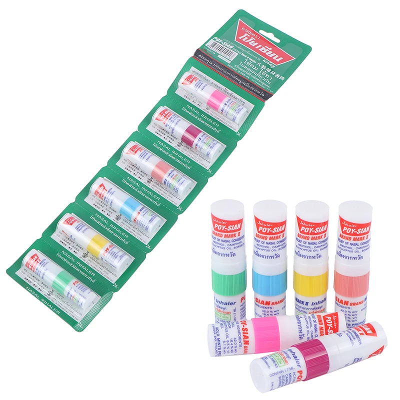 6Pieces Thailand Nasal Inhaler Hot Summer Use Prevent Sunstroke Nasal Inhaler Poy Sian Stick Mint Cylinder Oil Brancing