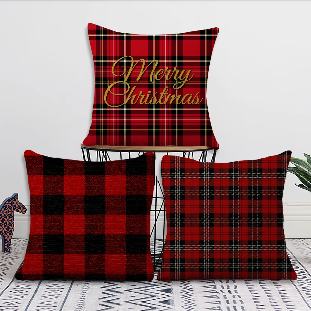 Christmas Red Grid Checkered cushion cover Pillow Cover Decoration Room Home Sofa living Office Car Nordic Simplicity