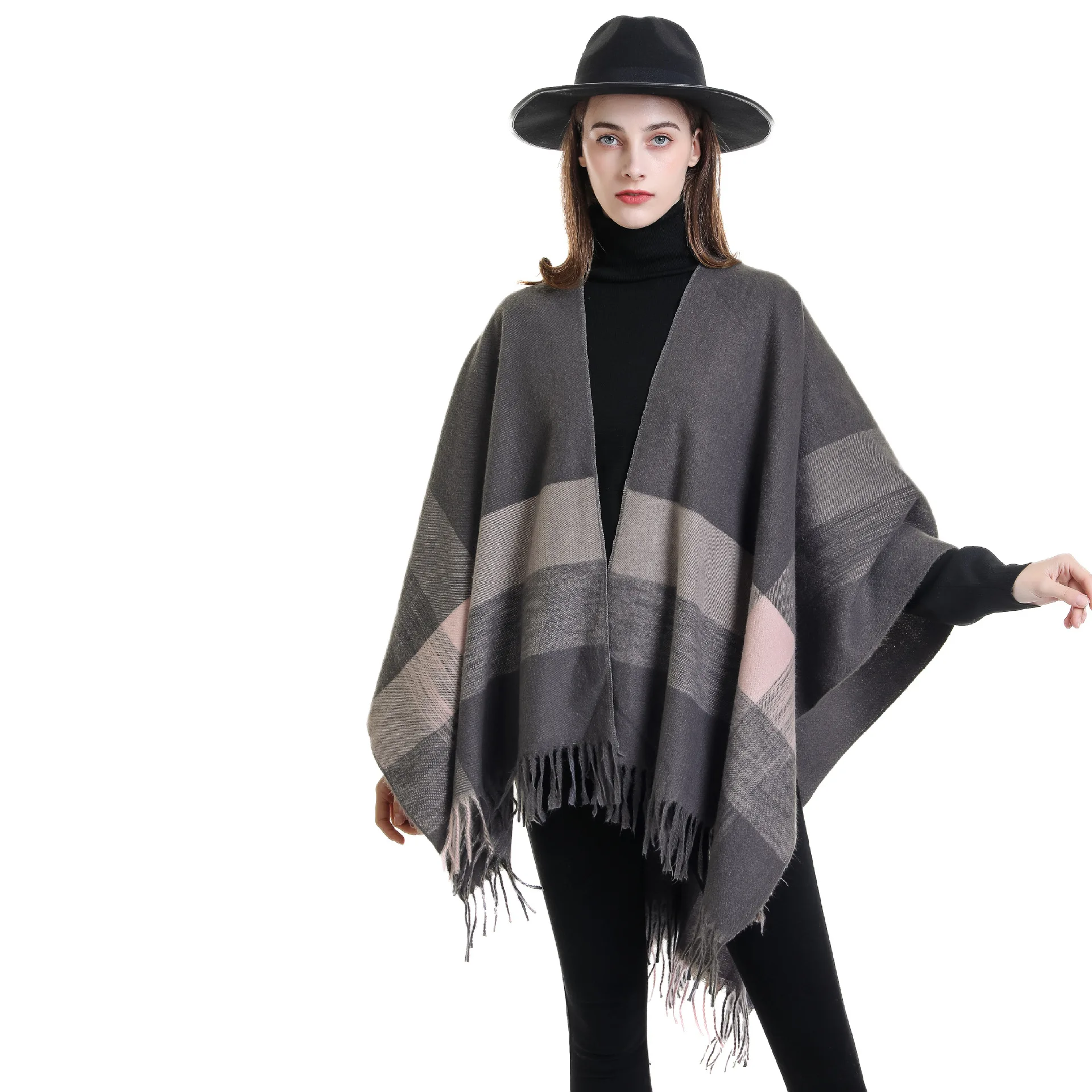 Europe and the United States fall and winter fashion Korean version of the warm shawl outside the cape stripes spell color shawl