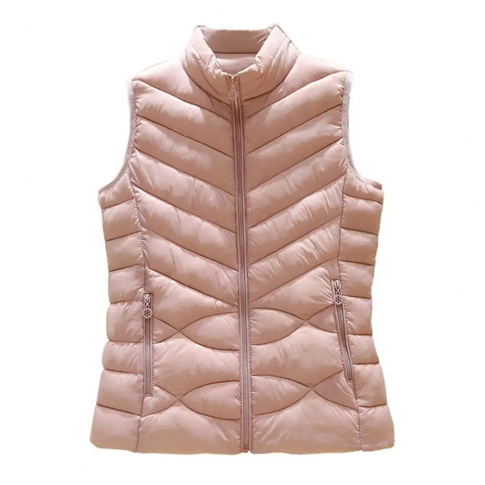 Solid Color Sleeveless Jacket Stylish Women's Padded Vest for Autumn Winter Ultra Light Sleeveless Jacket with Zipper for Home