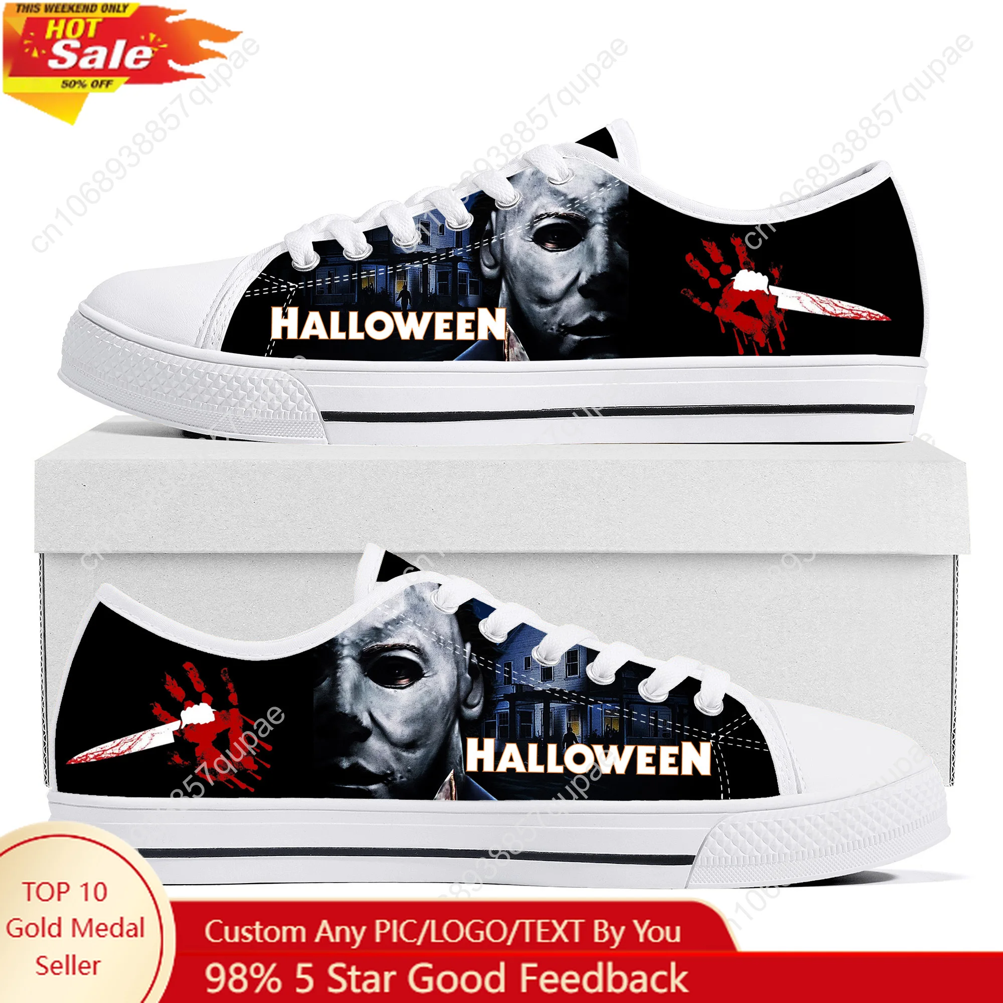 

Michael Myers Halloween Killer Low Top Lightweight Sneakers Mens Womens Teenager High quality Canvas Sneaker Travel Casual Shoes