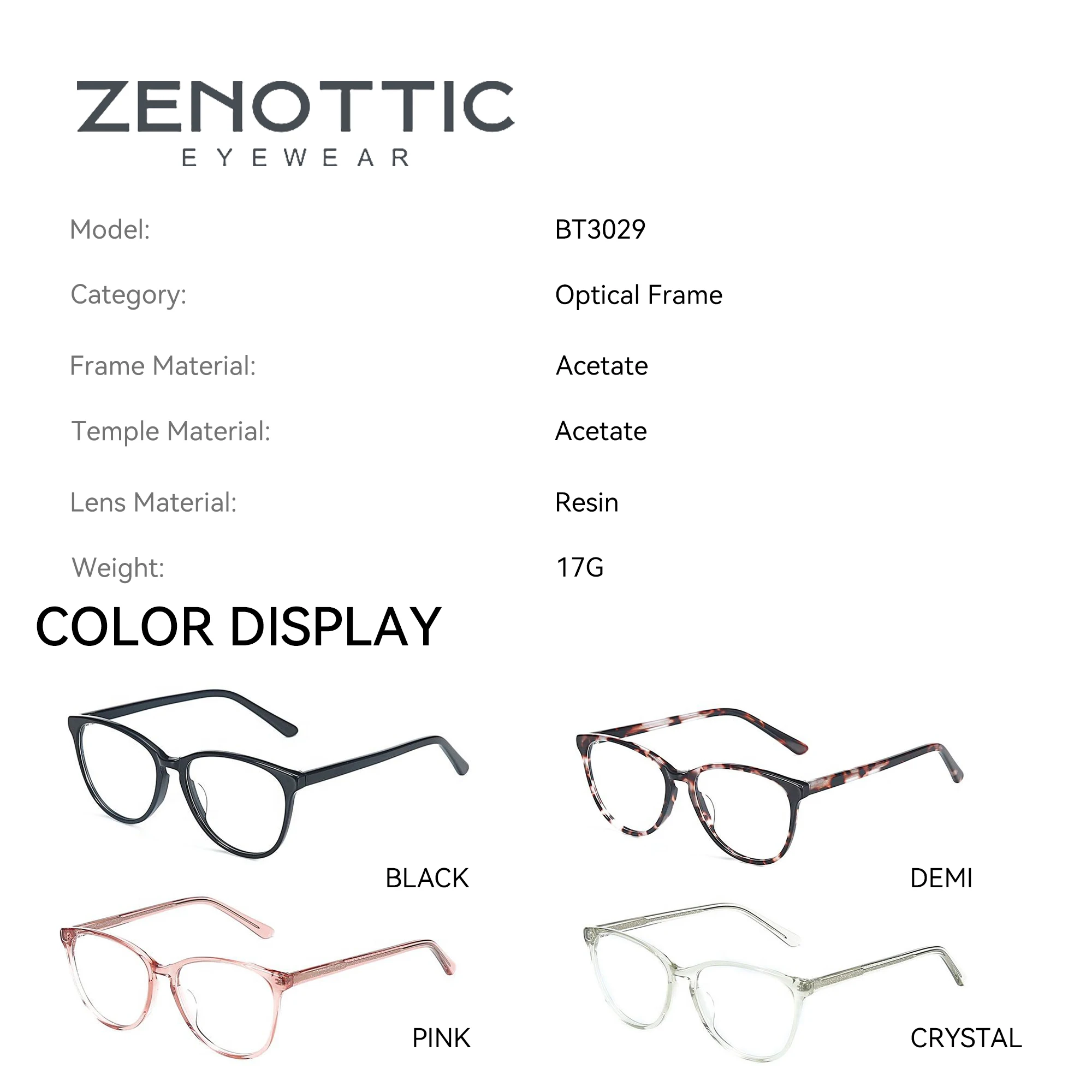 ZENOTTIC Fashion Square Acetate Prescription Glasses Anti Blue Light/Photochromic/ Hyperopia/Progressive Eyeglasses for Women