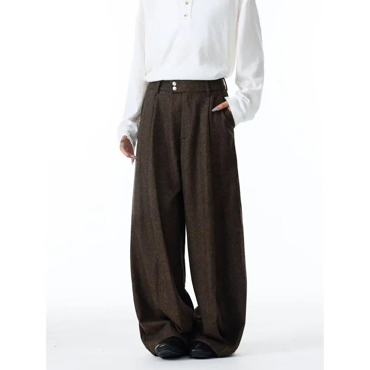 

Мужские прямые повседневные брюки со средней талией длиной до пола, утягивающий дизайн, простые воздушные брюки, осень-зима, модный тренд