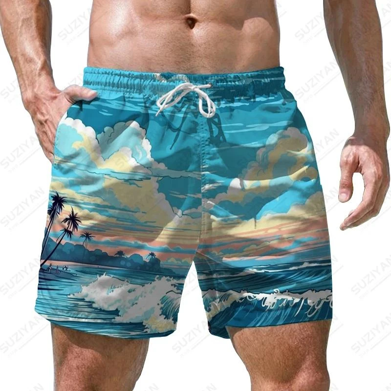 Sea Wave Pattern 3D Print Men's Shorts Quick Dry Swim Shorts Casual Beach Pants Oversized Sports Shorts Trend Men Clothing