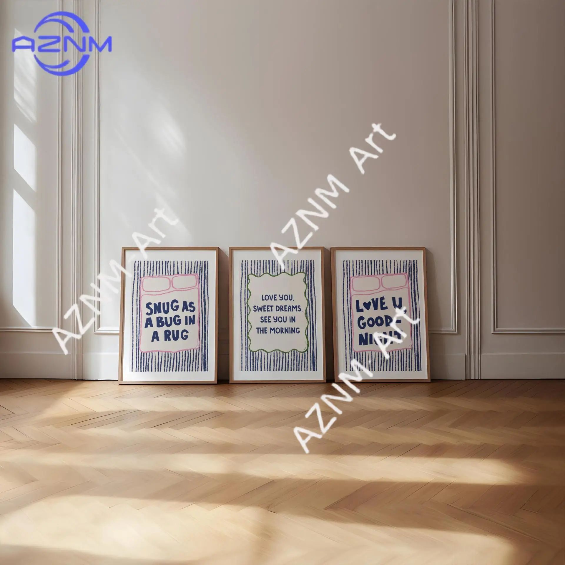 1/3 Stück, blaue geometrische Linien, kleine, frische, dekorative Leinwandgemälde für das Wohnzimmer