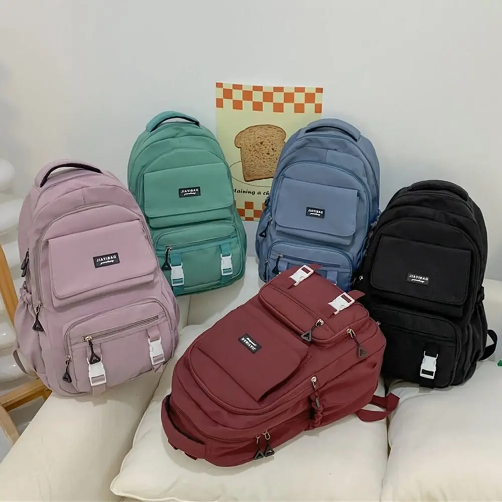 

Pure Colour Large Capacity Backpack Fashion Waterproof Multi-function Student School Bag Nylon Bagpack Teenage Boys Girls