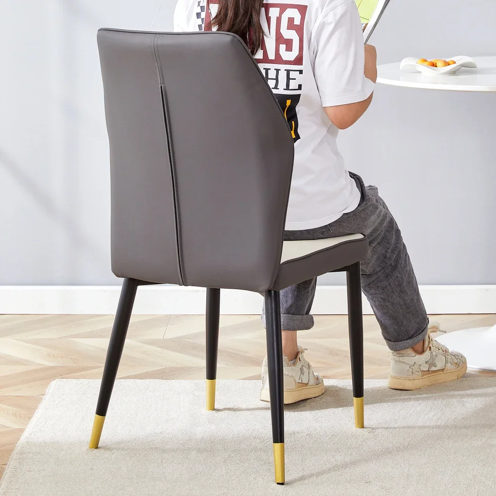 4 Modern Dining Chairs with Stylish PU Patterned Backrest and Black Metal Legs for A Comfortable Home Experience in The Kitchen