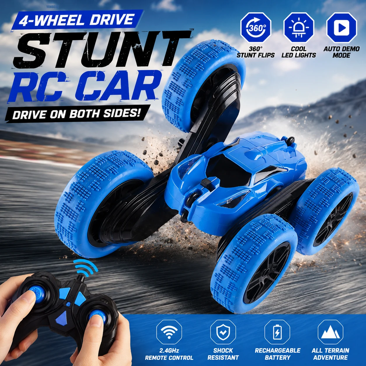 4WD  Stunt Car 2.4GHz Remote Control Double Sided Driving Car 360° Rotating Off Road Racing Vehicle with LED Lights Toy for Kids