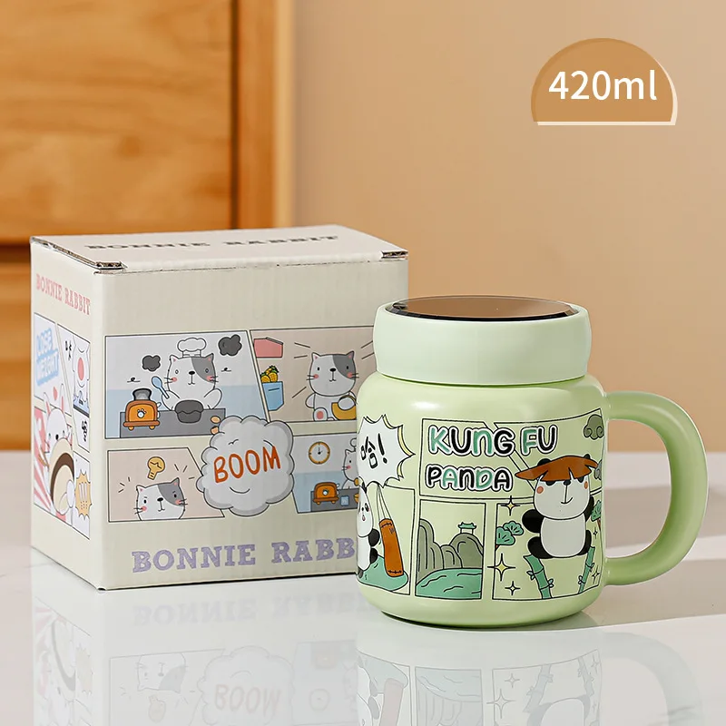 Cute mug with lid and spoon high-value ceramic water cup color box girls cartoon office couple cup