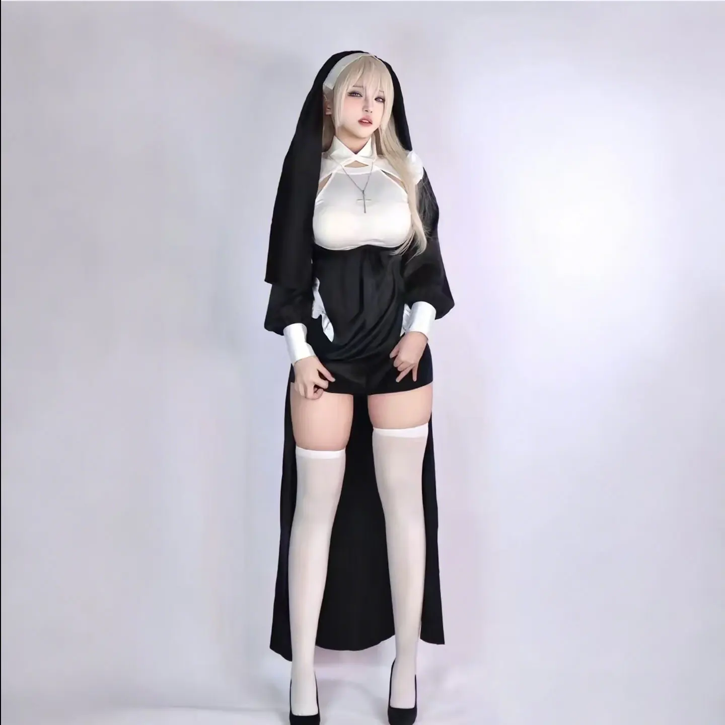 Seksowny strój zakonnicy na Halloween, chusta na głowę, cosplay, Lolita, gotycki kostium, czysta pokusa, damski długi strój do występów.