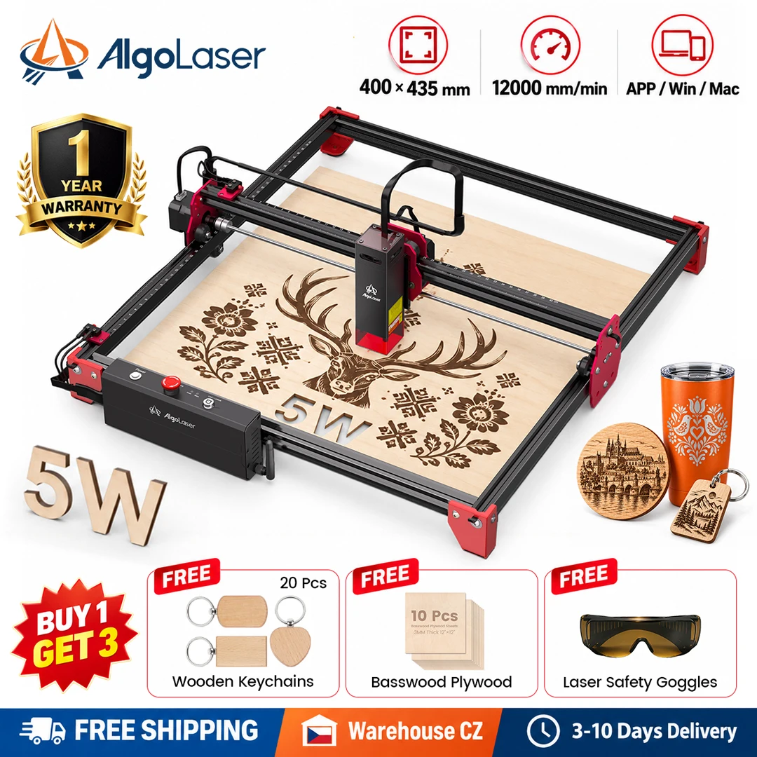 Kit fai-da-te AlgoLaser 5/10W per incisione e taglio laser con rullo rotante RR2, APP per Windows e Mac, spedizione dal magazzino europeo in Repubblica Ceca, omaggio incluso.