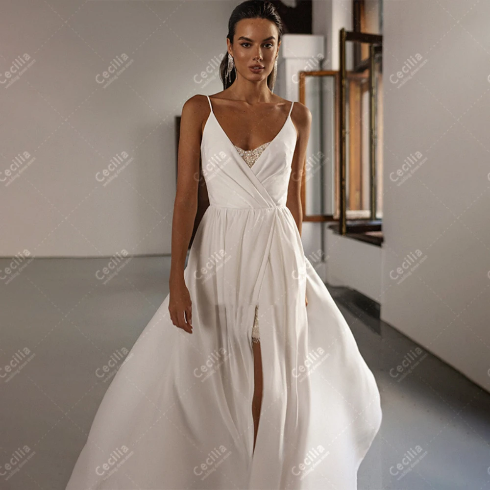 Vestidos de casamento modernos elegantes vestidos de noiva renda sereia com trem varredura de cetim sem mangas encantadores vestidos de novia personalizados